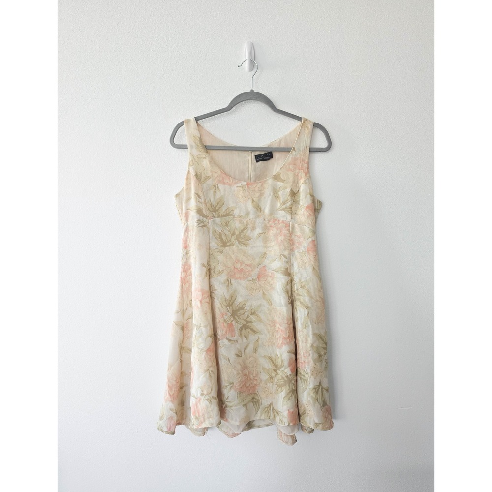 Vintage The Limited Floral Mesh Mini Dress Peach Cream Green Size 8 Sleeveless
